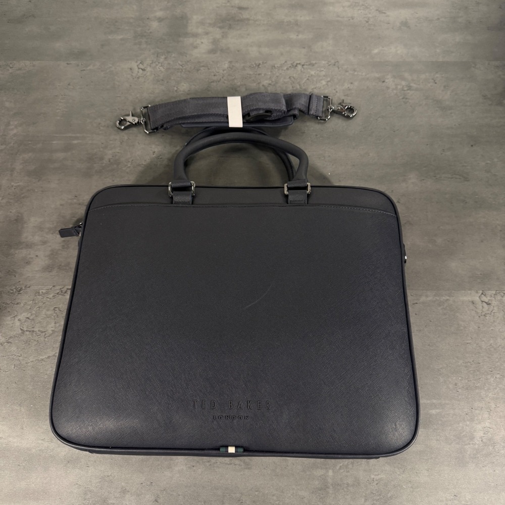 Ted Baker Belgrave Document Bag Mens Navy Blue Faux Leather Briefcase Laptop Bag